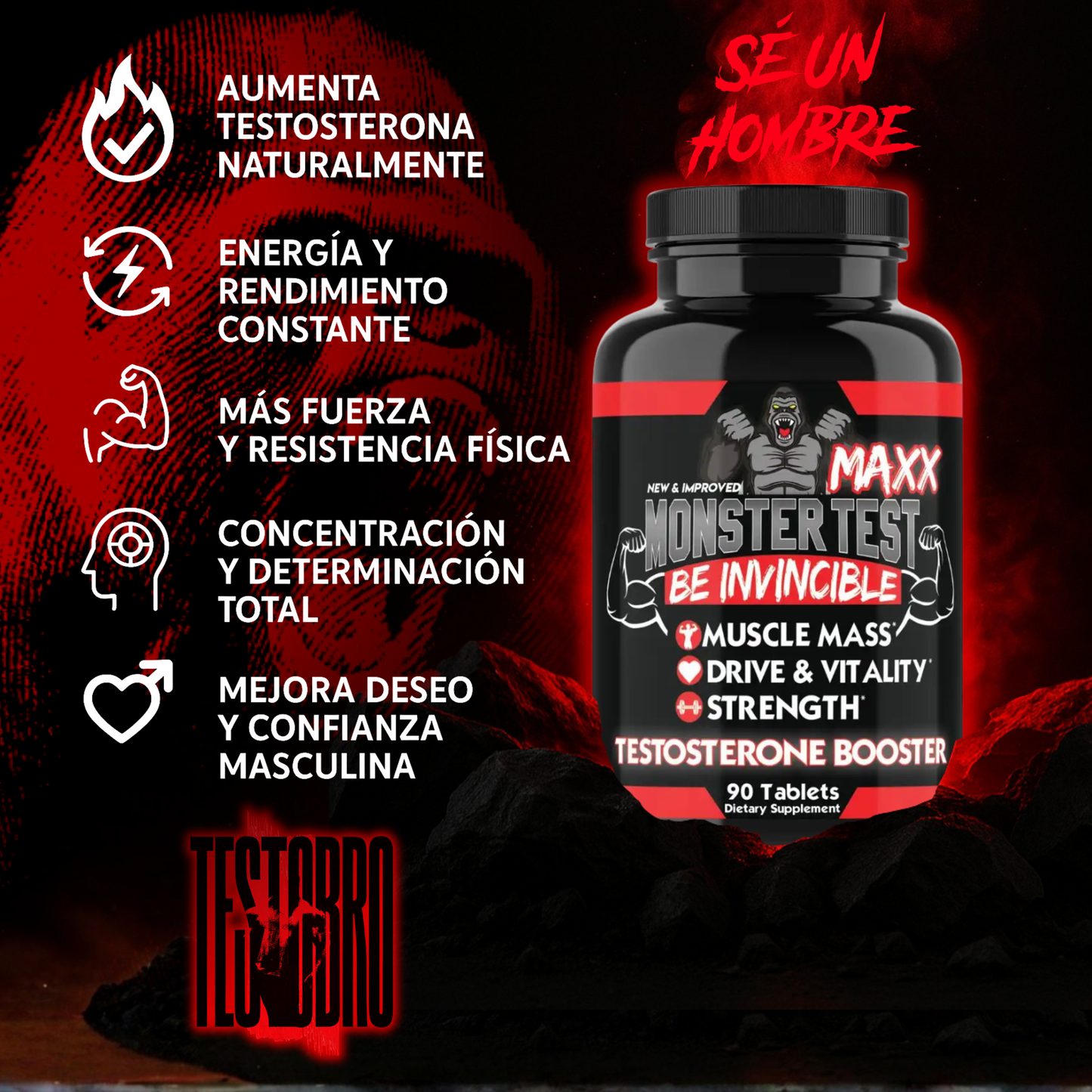 MONSTER TEST MAXX AVANZADO NEGRO potenciador de testosterona.